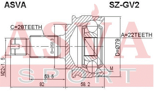 ШРУС НАРУЖНЫЙ 22x58.3x28 SZ-GV2