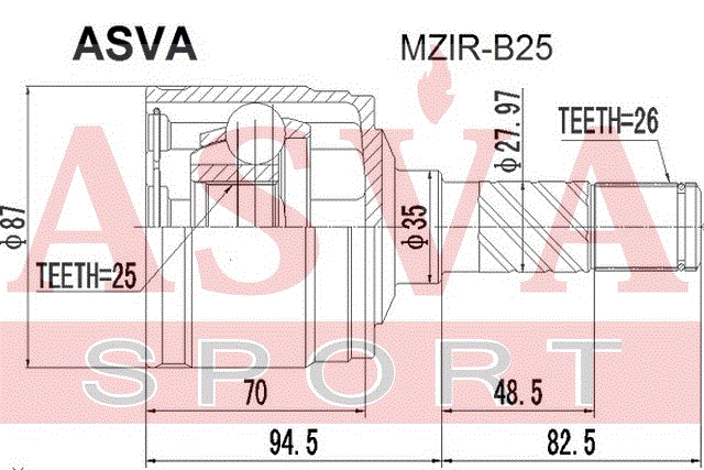 ШРУС ВНУТРЕННИЙ ПРАВЫЙ 25x35x26 MZIR-B25
