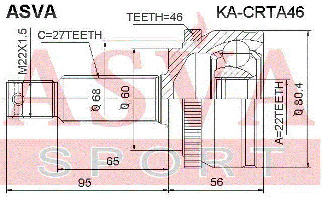 ШРУС НАРУЖНЫЙ 22x60x27 KA-CRTA46