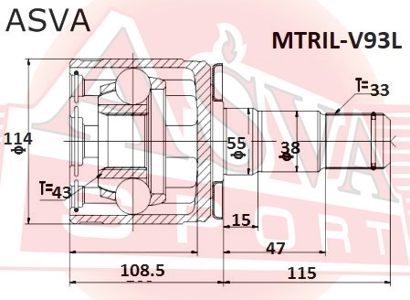 ШРУС ВНУТРЕННИЙ ЛЕВЫЙ 43X55X33 MTRIL-V93L