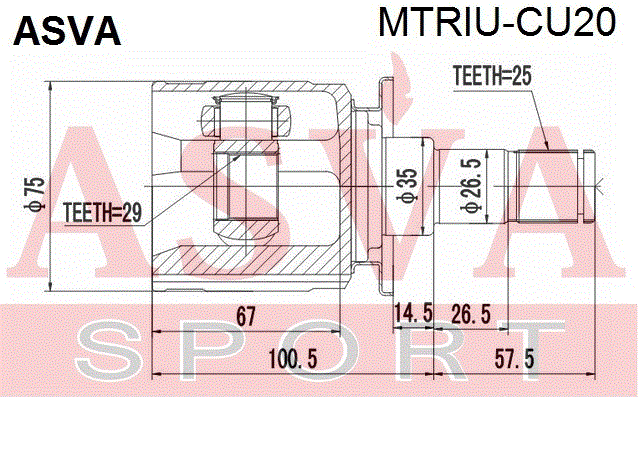 ШРУС ВНУТРЕННИЙ ЗАДНИЙ 29x35x25 MTRIU-CU20