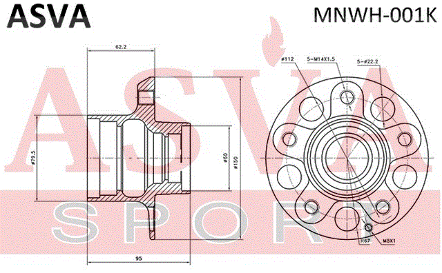 СТУПИЦА ПЕРЕДНЯЯ В КОМПЛЕКТЕ С ПОДШИПНИКАМИ MBWH-001K