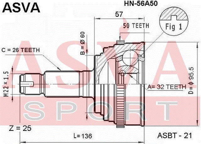 ШРУС НАРУЖНЫЙ 32x60x26 HN-56A50