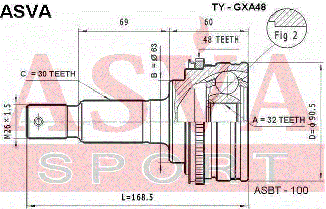 ШРУС НАРУЖНЫЙ ЗАДНИЙ 26x63x30 TY-GXA48