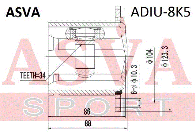 ШРУС ВНУТРЕННИЙ 34x123 ADIU-8K5