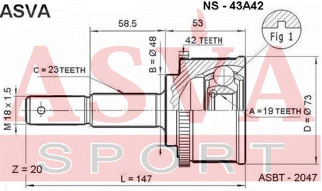 ШРУС НАРУЖНЫЙ 19x48x23 NS-43A42