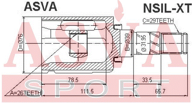 ШРУС ВНУТРЕННИЙ ЛЕВЫЙ 26x39x29 (OEM-исполнение) NSIL-XT
