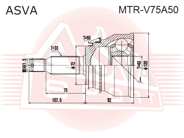 ШРУС НАРУЖНЫЙ ЗАДНИЙ 43x72x33 MTR-V75A50