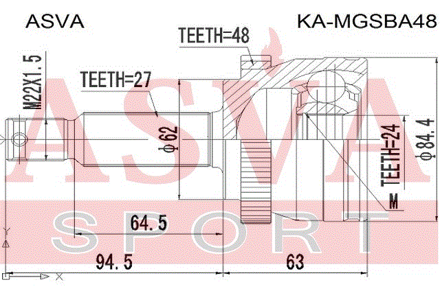 ШРУС НАРУЖНЫЙ 24x62x27 KA-MGSBA48