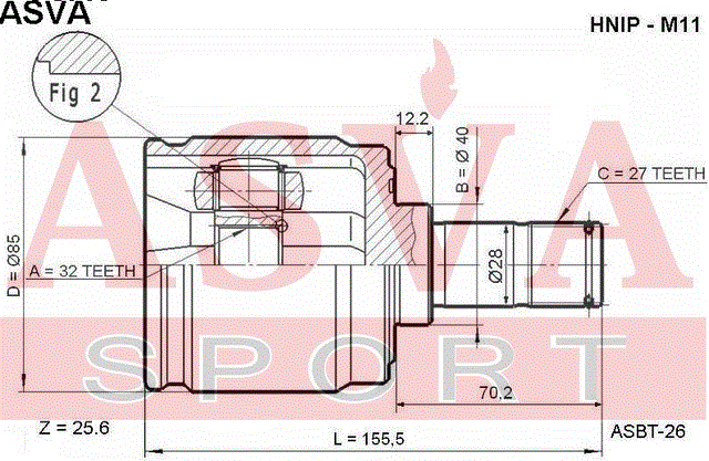 ШРУС ВНУТРЕННИЙ ПРАВЫЙ 32x40x27(58.5) HNIP-M11