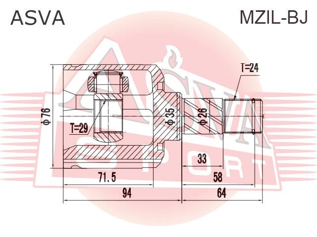 ШРУС ВНУТРЕННИЙ ЛЕВЫЙ 29X35X24 MZIL-BJ