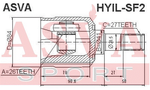 ШРУС ВНУТРЕННИЙ ЛЕВЫЙ 26x41x27 HYIL-SF2