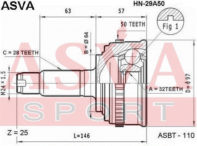 ШРУС НАРУЖНЫЙ 32x64x28 HN-29A50