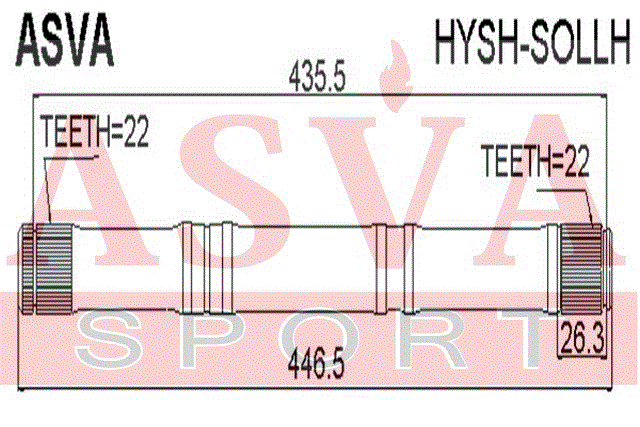 ПОЛУОСЬ ЛЕВАЯ 22x446x22 HYSH-SOLLH