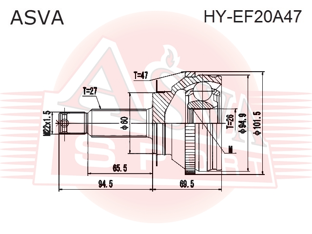 ШРУС НАРУЖНЫЙ 26X60X27 HY-EF20A47
