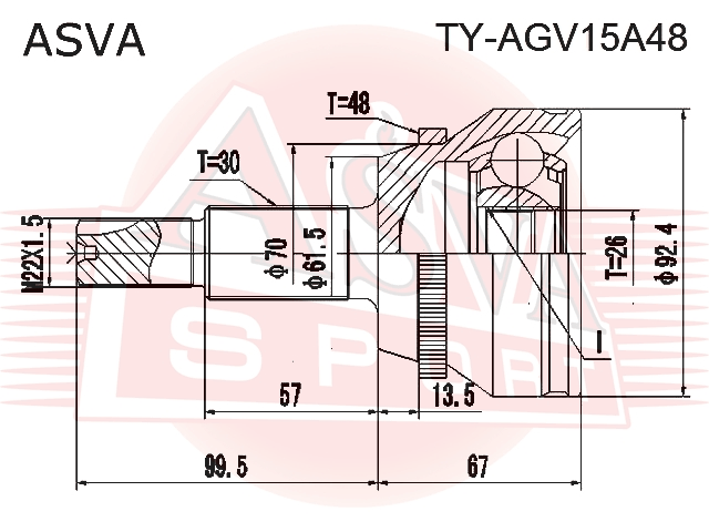 ШРУС НАРУЖНЫЙ 26x61.5x30 TY-AGV15A48