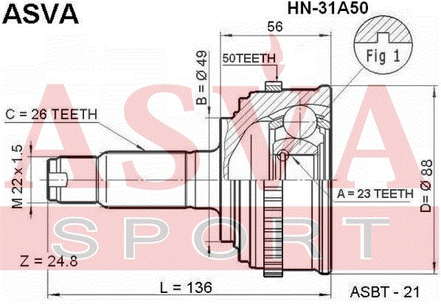 ШРУС НАРУЖНЫЙ 23x49x26 HN-31A50