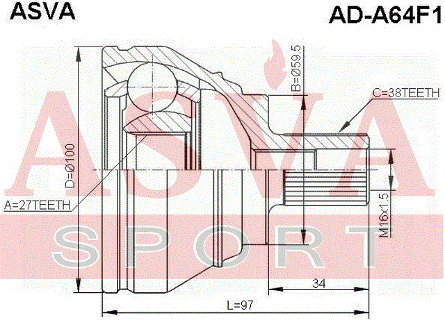 ШРУС НАРУЖНЫЙ 27x59,5x38 AD-A64F1