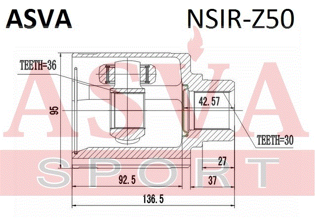 ШРУС ВНУТРЕННИЙ ПРАВЫЙ 36x50x28 NSIR-Z50
