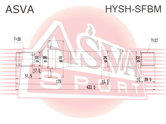 ПОЛУОСЬ ПРАВАЯ 27X423X28  (БЕЗ ПОДШИПНИКА) HYSH-SFBM