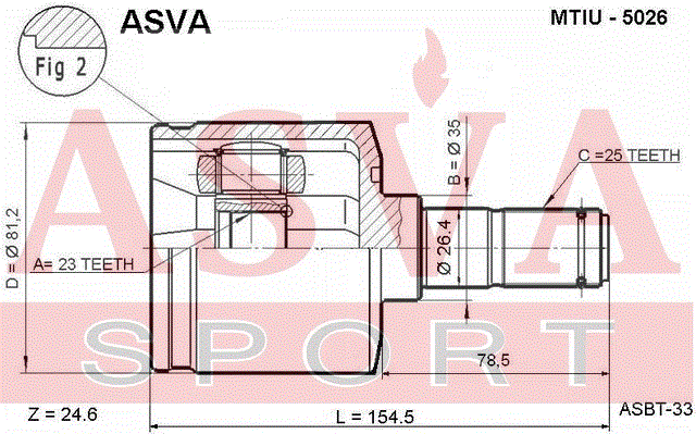 ШРУС ВНУТРЕННИЙ 23x35x25 (ВЫСОТА ТРИПОИДА 26ММ) MTIU-5026