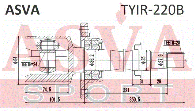 ШРУС ВНУТРЕННИЙ ПРАВЫЙ 24x35x20 TYIR-220B