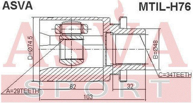 ШРУС ВНУТРЕННИЙ ЛЕВЫЙ 29x48x34 MTIL-H76