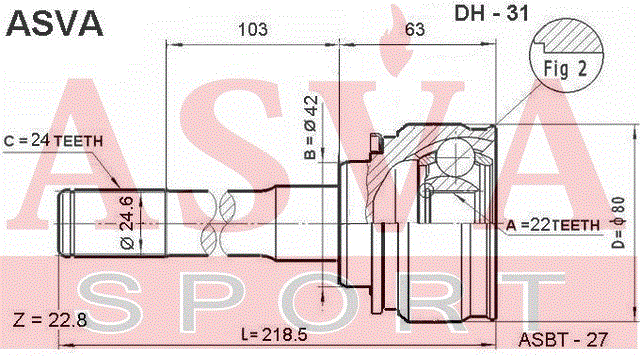 ШРУС НАРУЖНЫЙ 22x42x24 DH-31