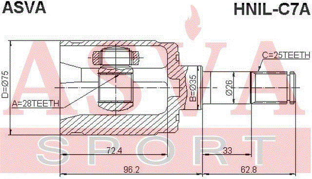ШРУС ВНУТРЕННИЙ ЛЕВЫЙ 28x35x25 HNIL-C7A
