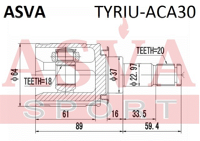ШРУС ВНУТРЕННИЙ ЗАДНИЙ 18x37x20 TYRIU-ACA30