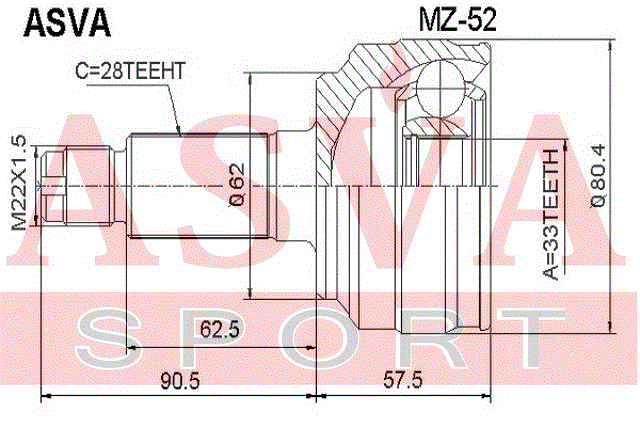 ШРУС НАРУЖНЫЙ 33x62x28 MZ-52