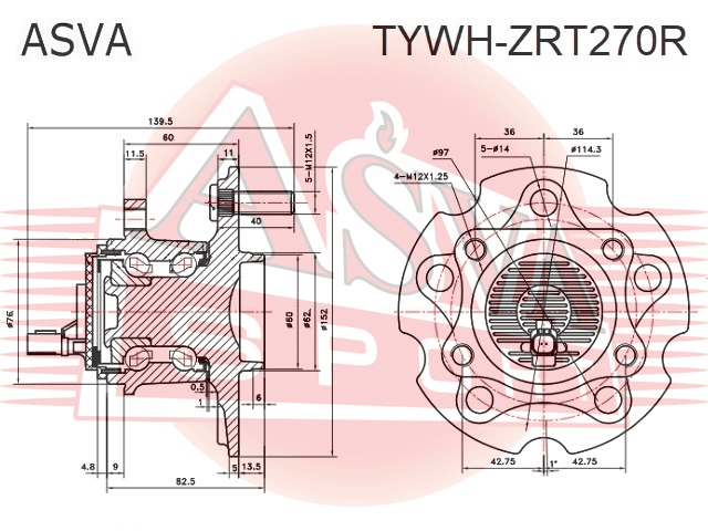 СТУПИЦА ЗАДНЯЯ TYWH-ZRT270R