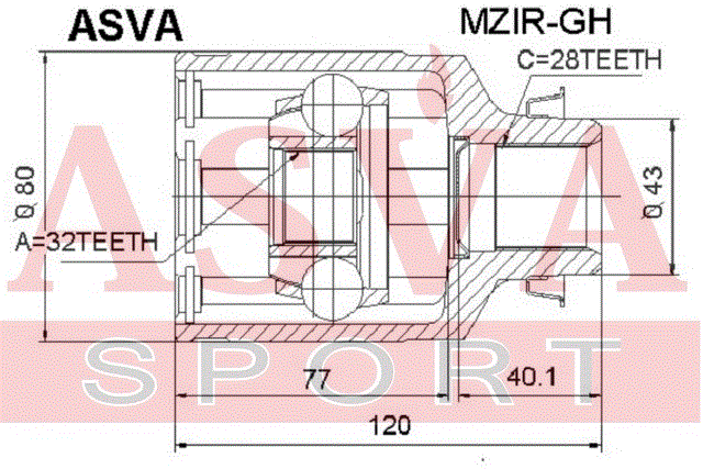 ШРУС ВНУТРЕННИЙ 32x43x28 MZIR-GH