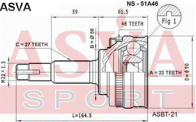 ШРУС НАРУЖНЫЙ 22x56x27 NS-51A46