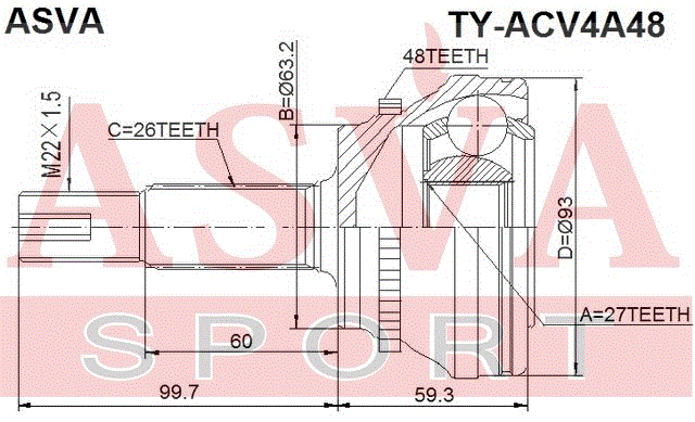 ШРУС НАРУЖНЫЙ 27x63.2x26 TY-ACV4A48