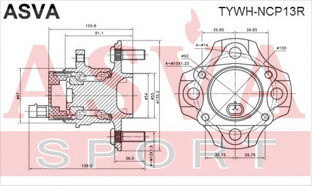 СТУПИЦА ЗАДНЯЯ С ДАТЧИКОМ АБС TYWH-NCP13R