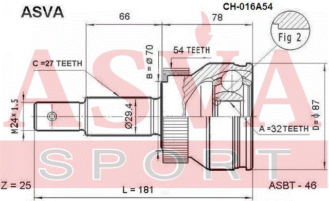 ШРУС НАРУЖНЫЙ 32x70x27 CH-016A54