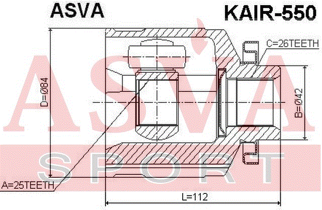 ШРУС ВНУТРЕННИЙ ПРАВЫЙ 25x42x26 KAIR-550