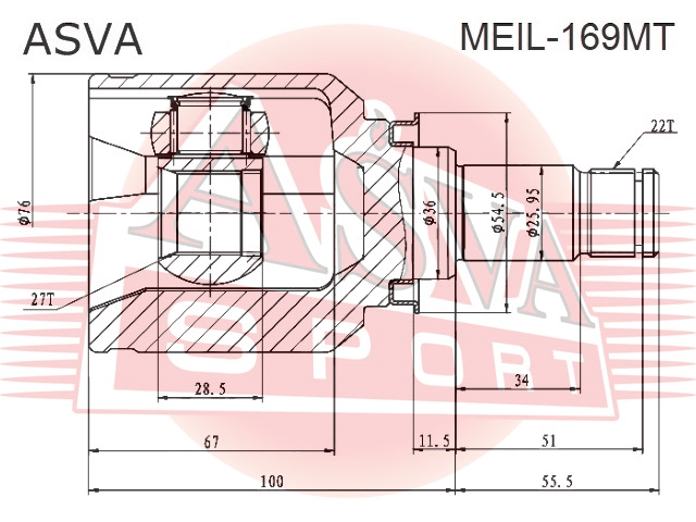 ШРУС ВНУТРЕННИЙ 27X36X22 MEIL-169MT