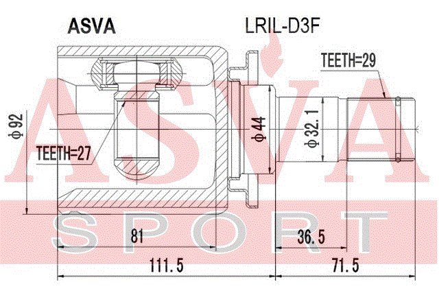 ШРУС ВНУТРЕННИЙ ЛЕВЫЙ 27x44x29 LRIL-D3F