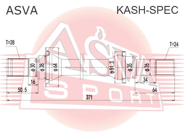 ПОЛУОСЬ ПРАВАЯ 24X372X28 KASH-SPEC