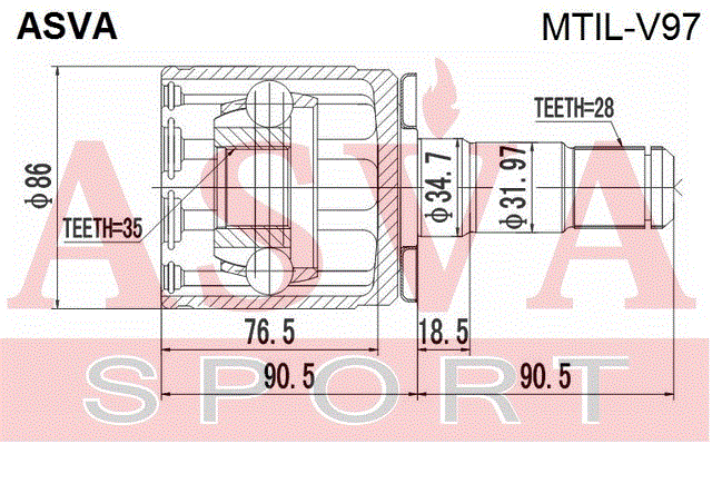 ШРУС ВНУТРЕННИЙ ЛЕВЫЙ 35x35x28 MTIL-V97