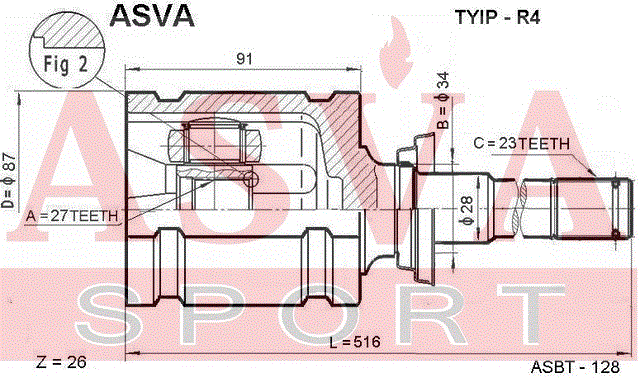 ШРУС ВНУТРЕННИЙ ПРАВЫЙ 27x34x23 TYIP-R4