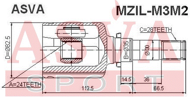 ШРУС ВНУТРЕННИЙ ЛЕВЫЙ 24x35x28 MZIL-M3M2