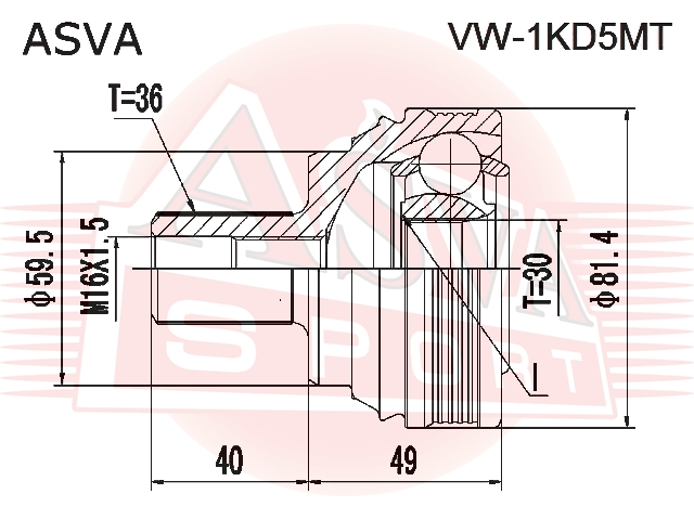 ШРУС НАРУЖНЫЙ 30x59.5x36 VW-1KD5MT