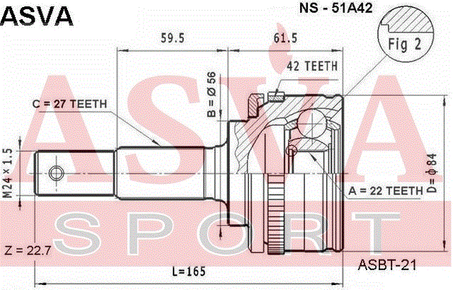 ШРУС НАРУЖНЫЙ 22x56x27 NS-51A42