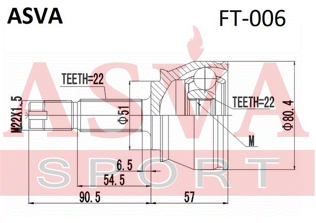 ШРУС НАРУЖНЫЙ 22x51x22 FT-006