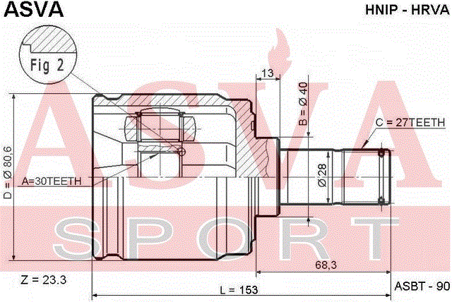 ШРУС ВНУТРЕННИЙ 30x40x27 HNIP-HRVA