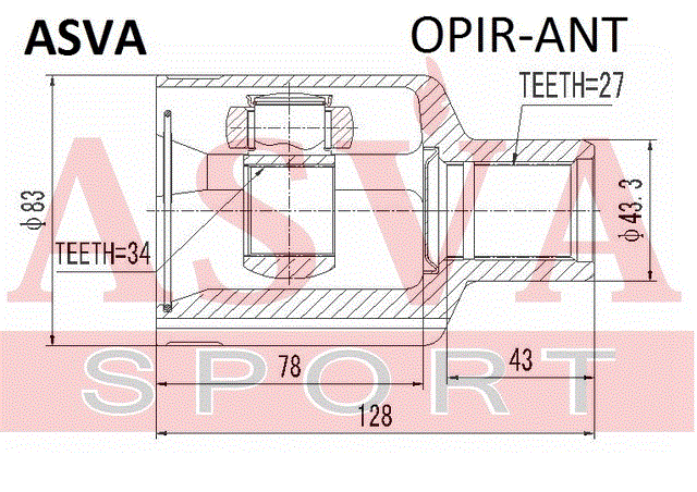 ШРУС ВНУТРЕННИЙ ПРАВЫЙ 34x43.2x27 OPIR-ANT