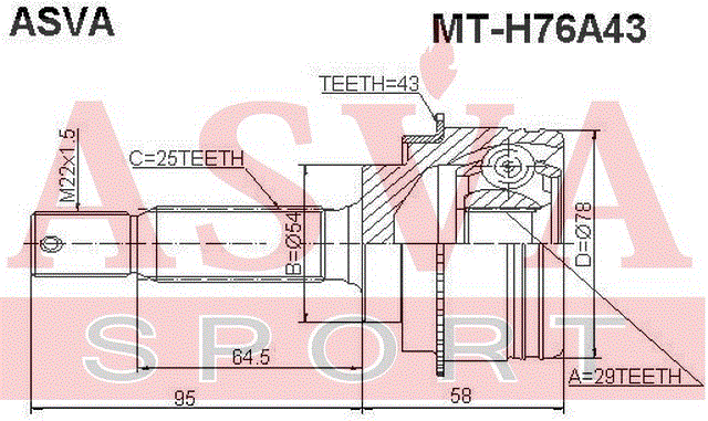 ШРУС НАРУЖНЫЙ 29x54x25 MT-H76A43
